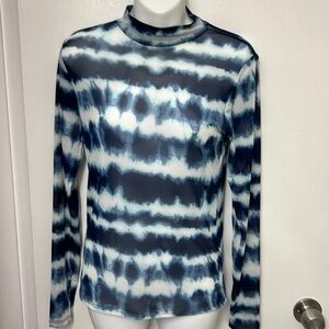 Eye Candy, sheer, mock turtle neck, blue & white tie dye markings Sz L , NWOT